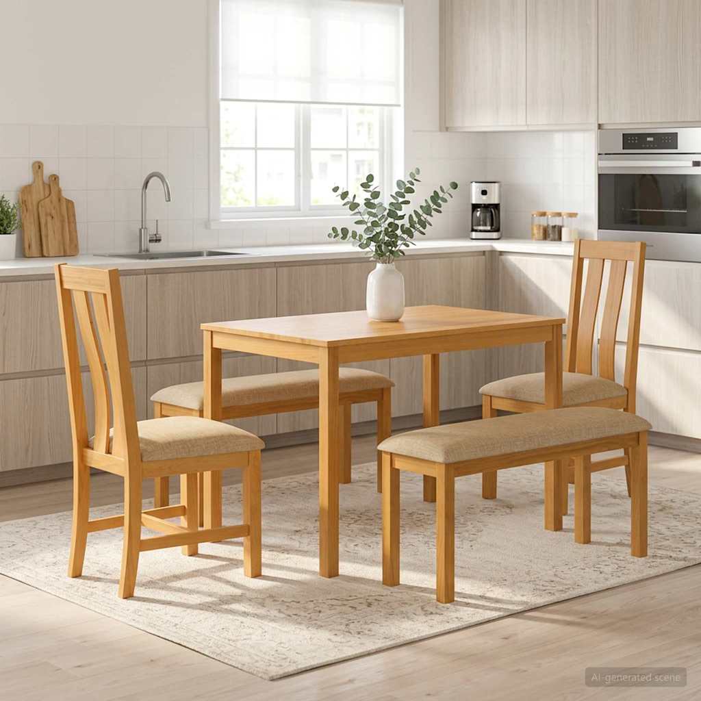 vidaXL Dining Set 5 pcs Beige Solid Oak Wood