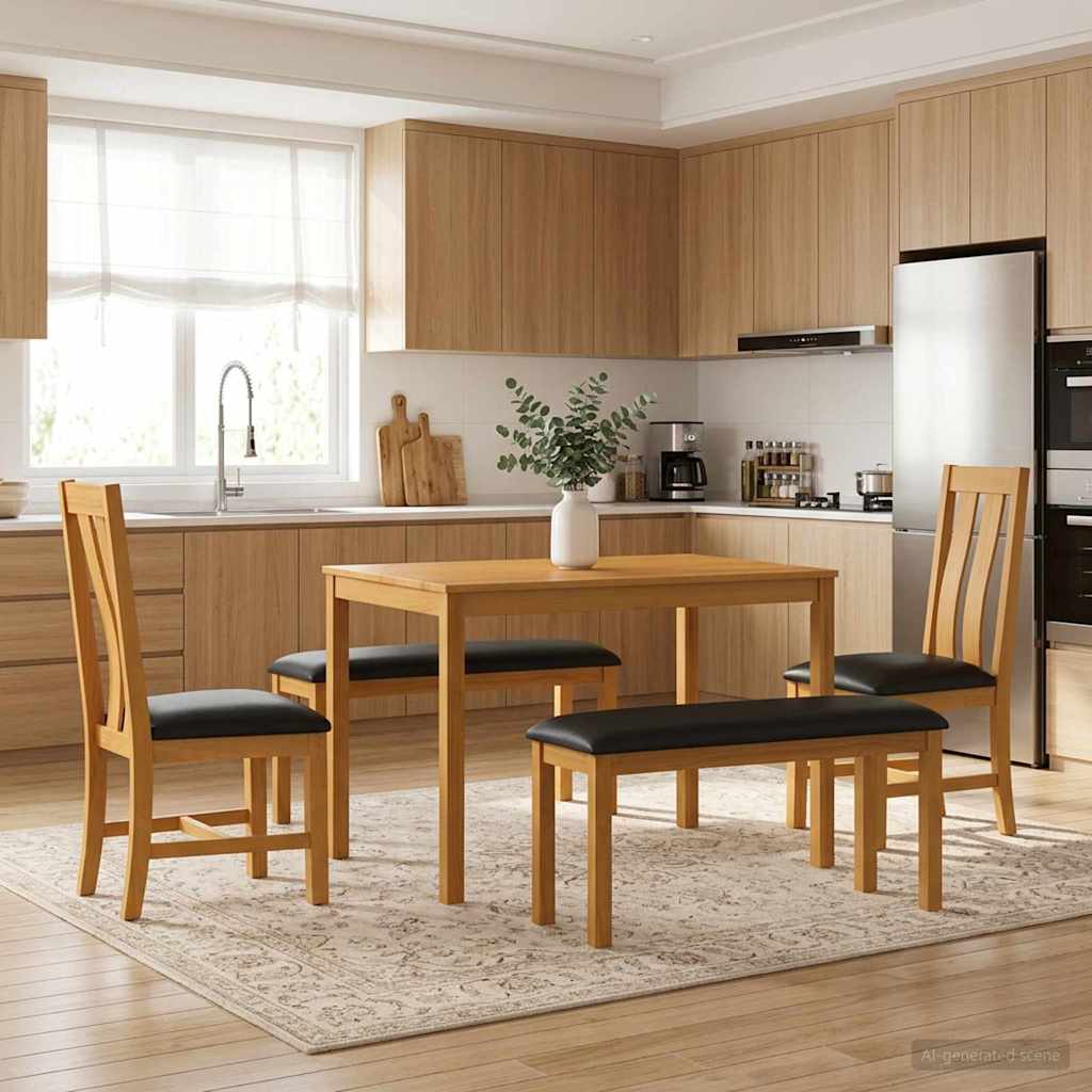 vidaXL Dining Set 5 pcs Black Solid Oak Wood