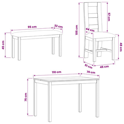 vidaXL Dining Set 5 pcs Black Solid Oak Wood