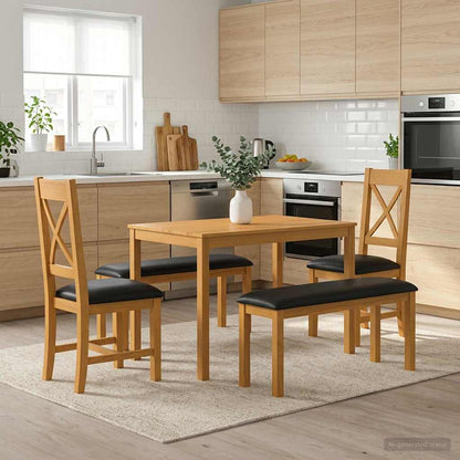 vidaXL Dining Set 5 pcs Black Solid Oak Wood