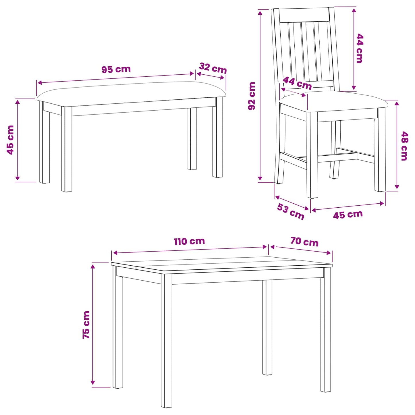 vidaXL Dining Set 4 pcs Beige Solid Oak Wood