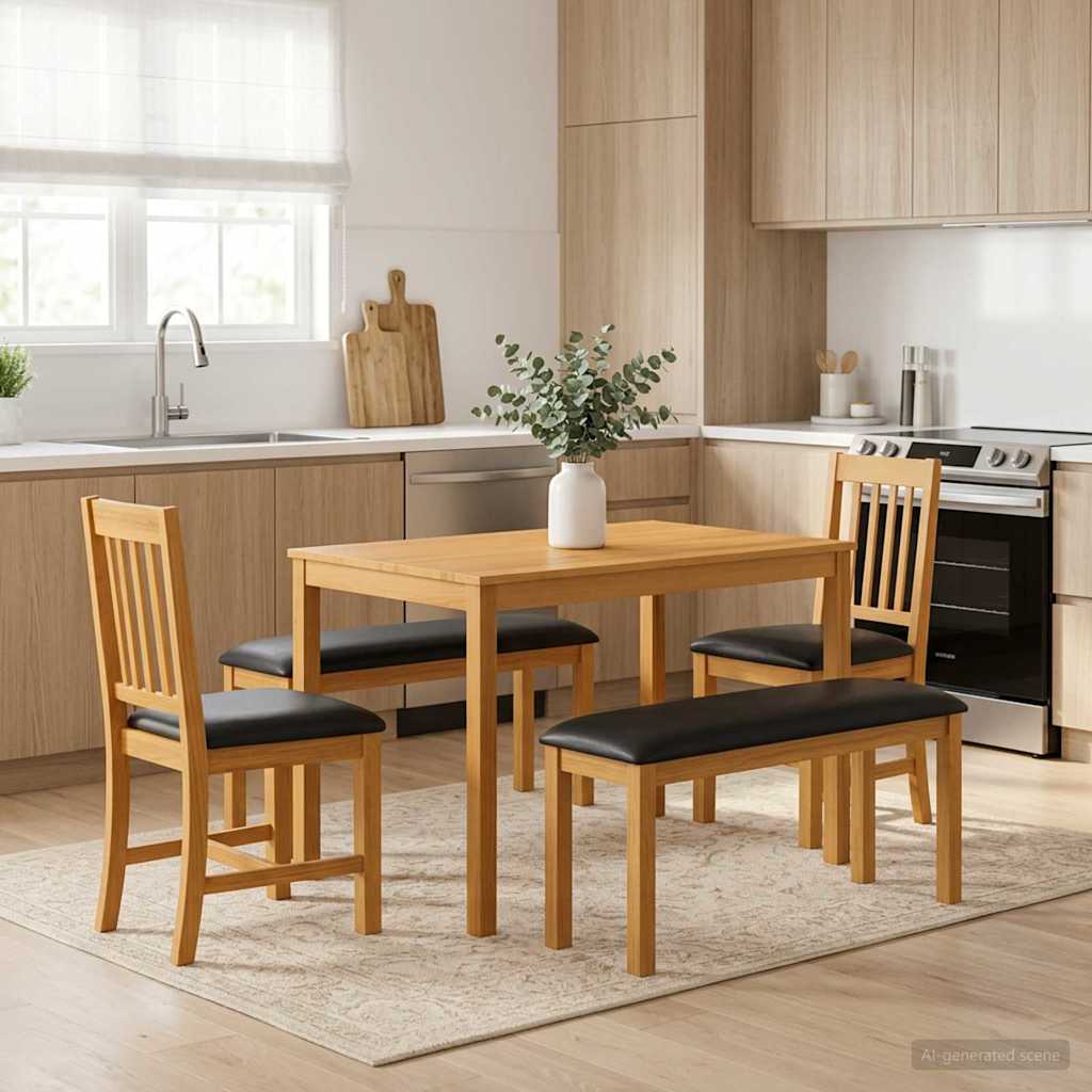 vidaXL Dining Set 4 pcs Black Solid Oak Wood