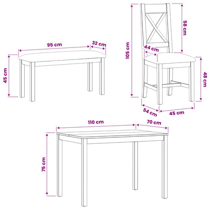 vidaXL Dining Set 4 pcs Grey Solid Oak Wood
