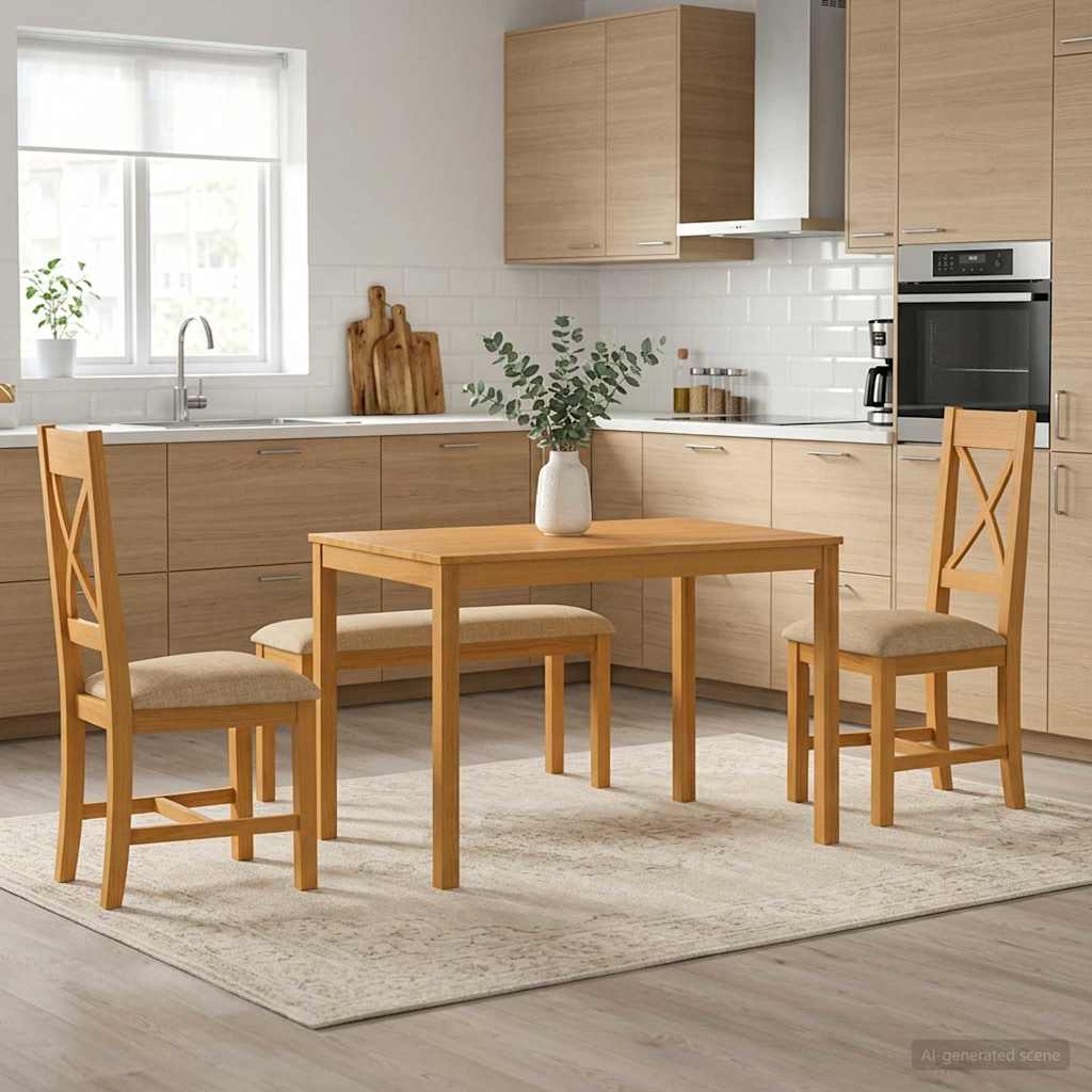 vidaXL Dining Set 4 pcs Beige Solid Oak Wood