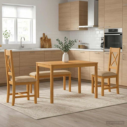 vidaXL Dining Set 4 pcs Beige Solid Oak Wood