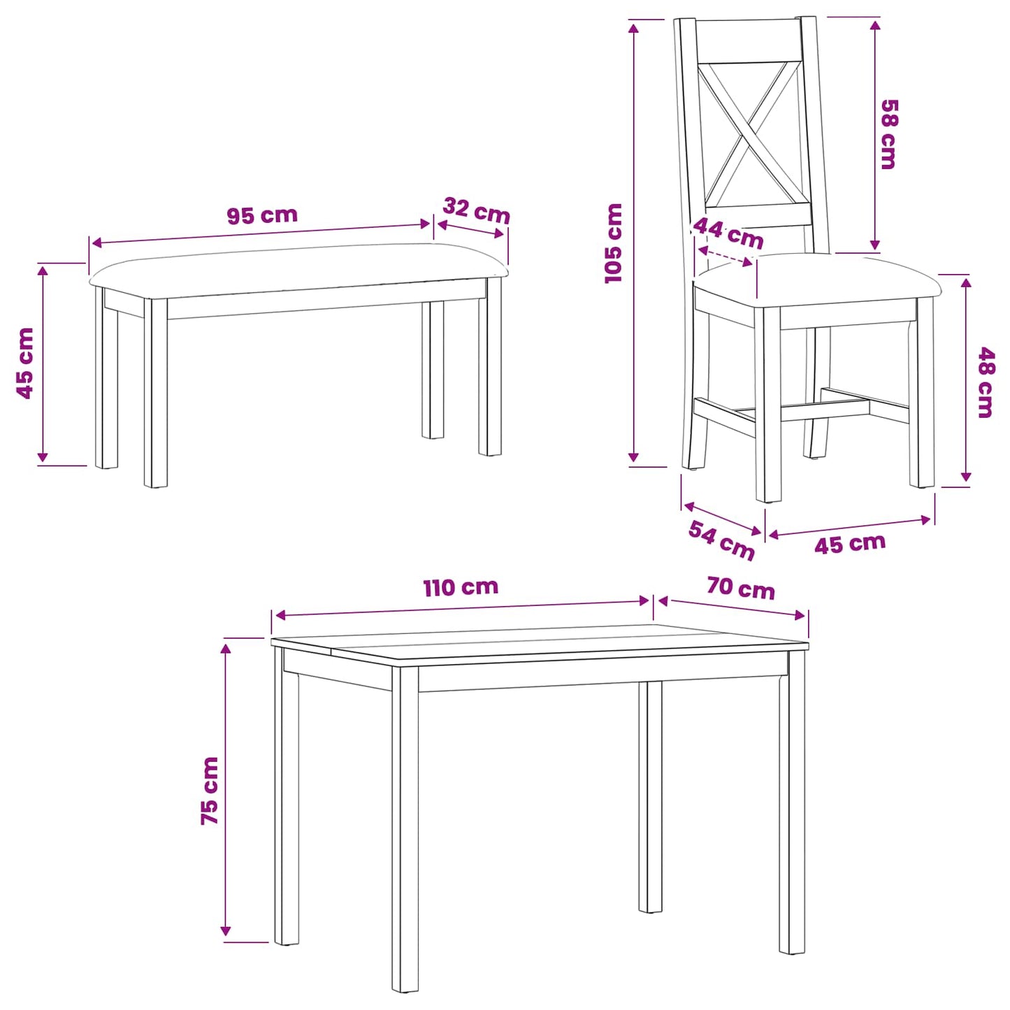 vidaXL Dining Set 4 pcs Black Solid Oak Wood