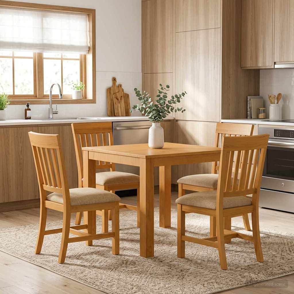 vidaXL Dining Set 5 pcs Beige Solid Oak Wood