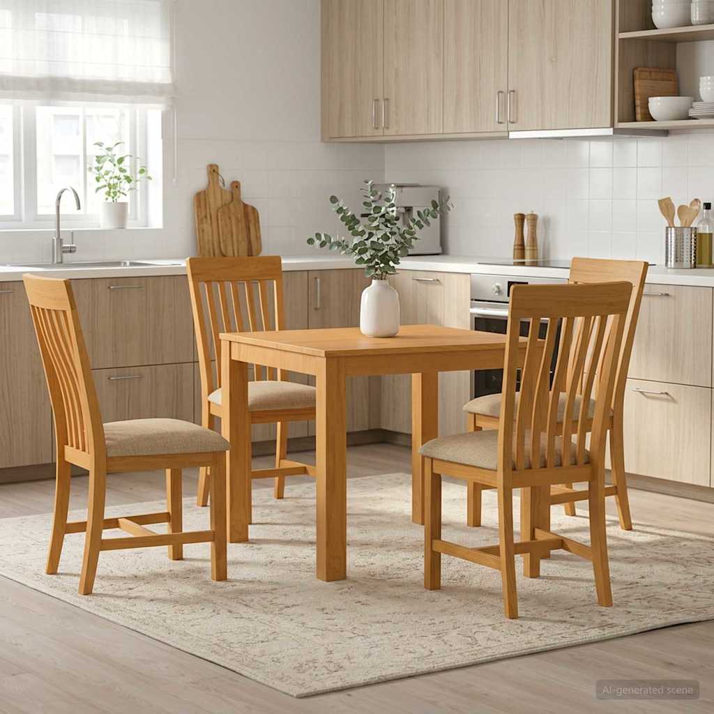 vidaXL Dining Set 5 pcs Beige Solid Oak Wood
