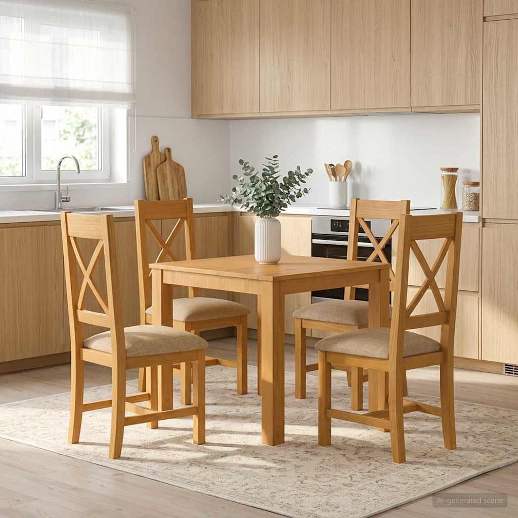 vidaXL Dining Set 5 pcs Beige Solid Oak Wood