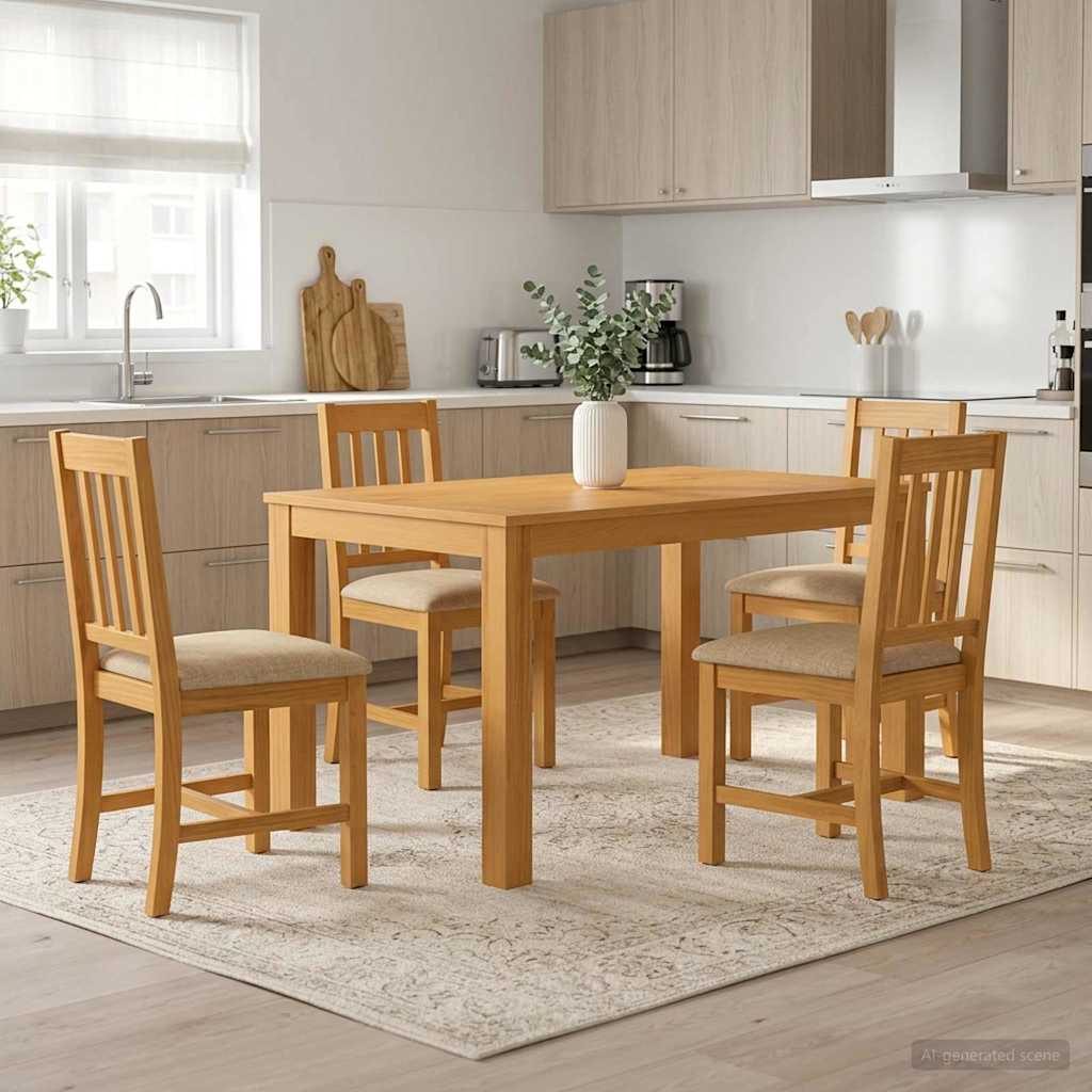 vidaXL Dining Set 5 pcs Beige Solid Oak Wood