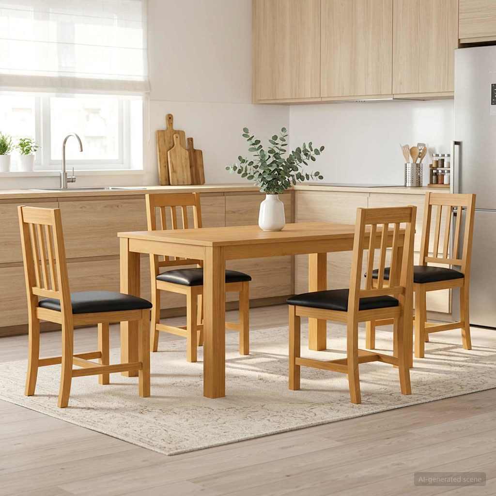 vidaXL Dining Set 5 pcs Black Solid Oak Wood