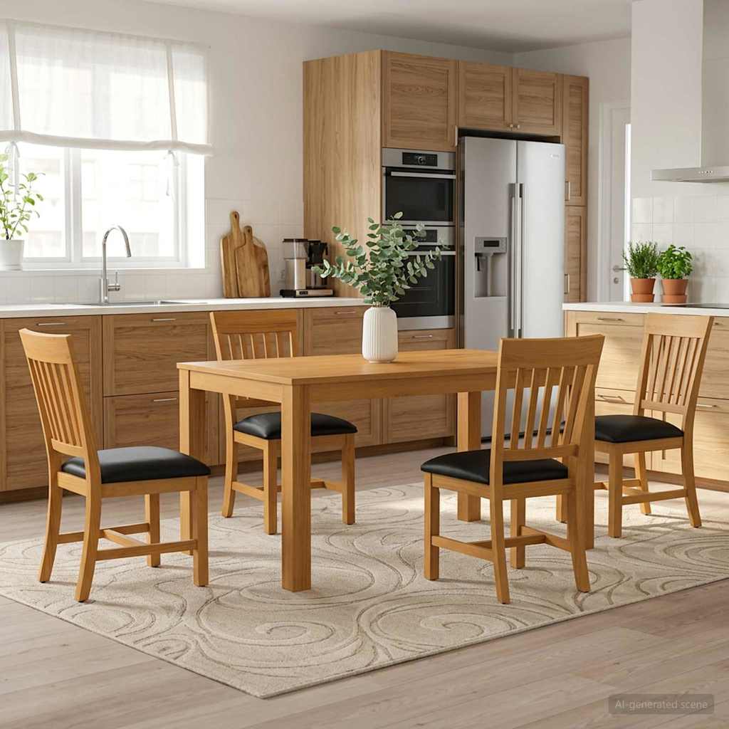 vidaXL Dining Set 5 pcs Black Solid Oak Wood