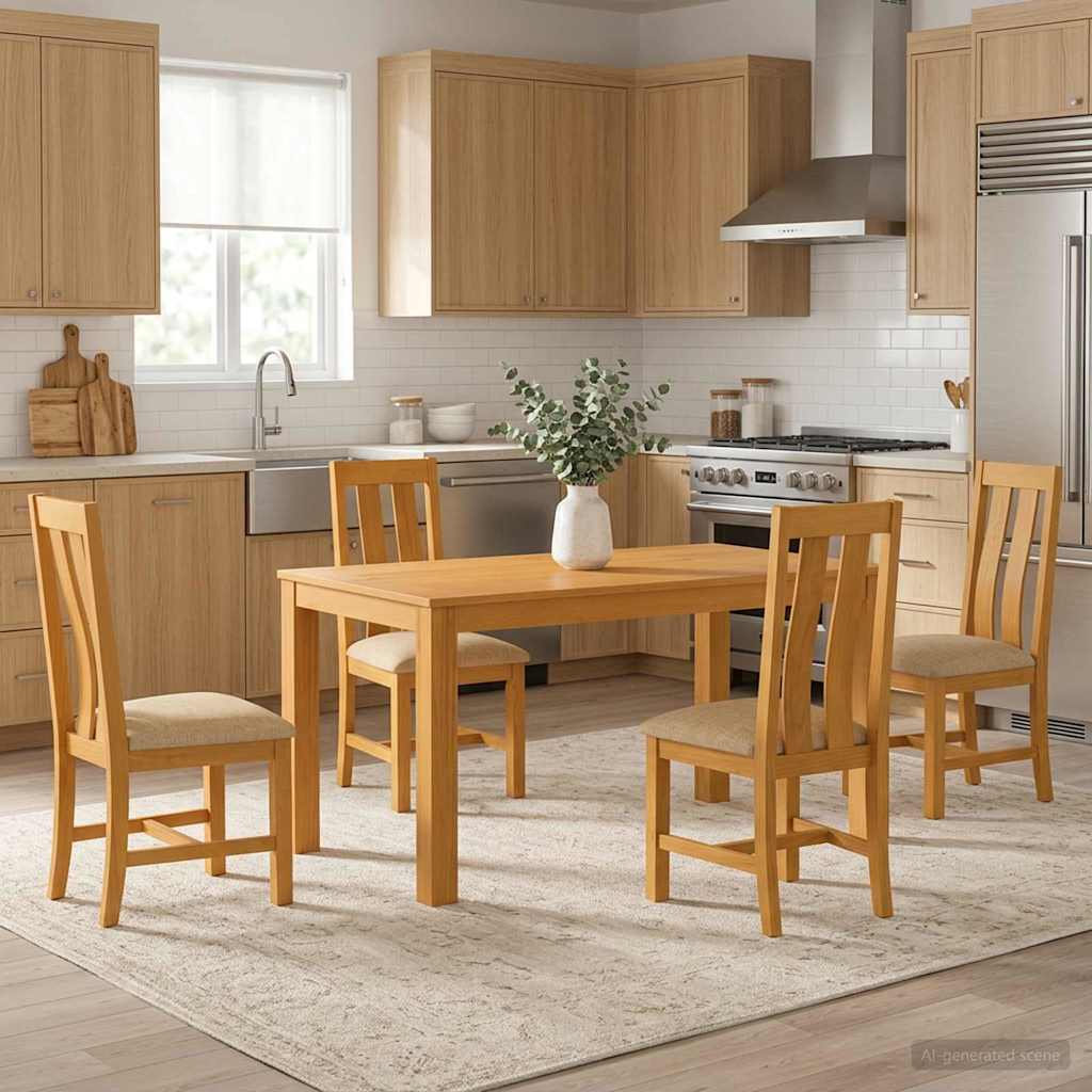 vidaXL Dining Set 5 pcs Beige Solid Oak Wood