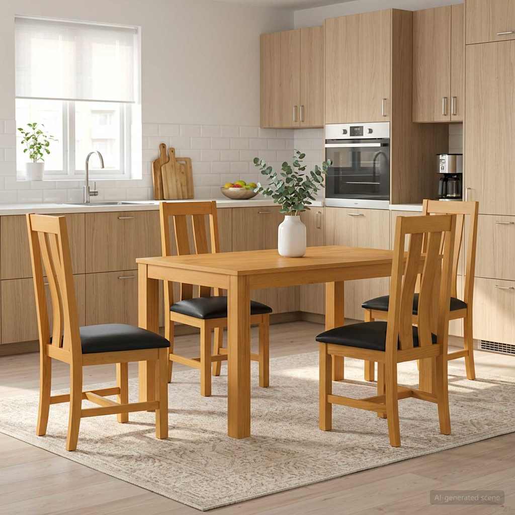 vidaXL Dining Set 5 pcs Black Solid Oak Wood