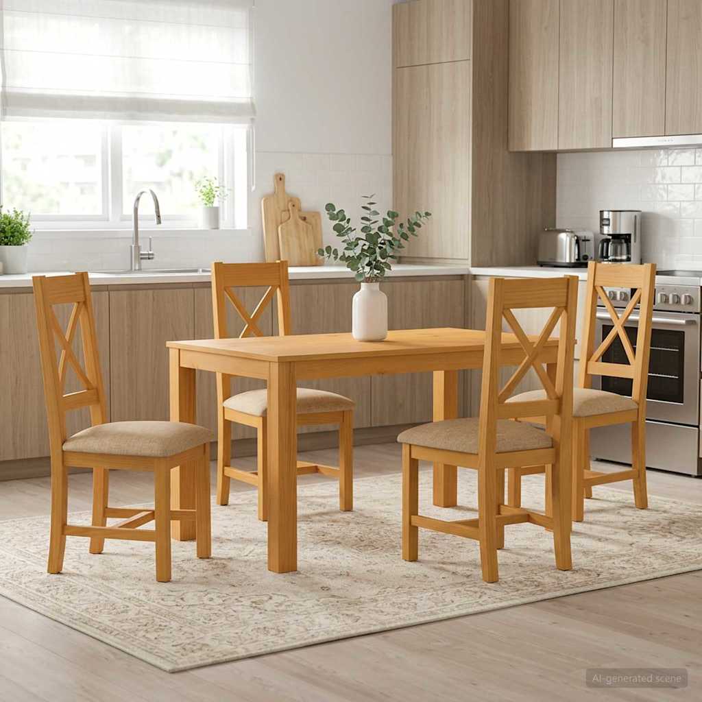 vidaXL Dining Set 5 pcs Beige Solid Oak Wood