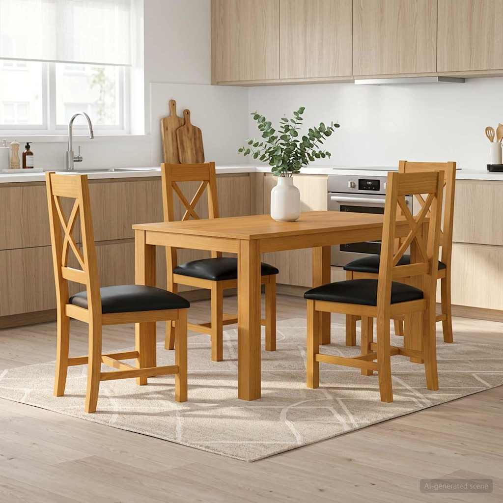 vidaXL Dining Set 5 pcs Black Solid Oak Wood