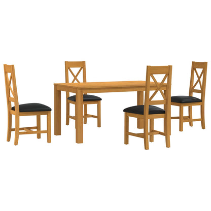 vidaXL Dining Set 5 pcs Black Solid Oak Wood
