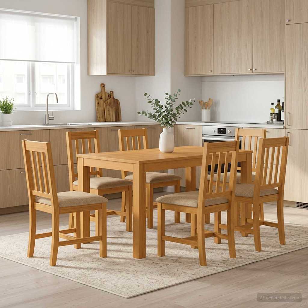vidaXL Dining Set 7 pcs Beige Solid Oak Wood