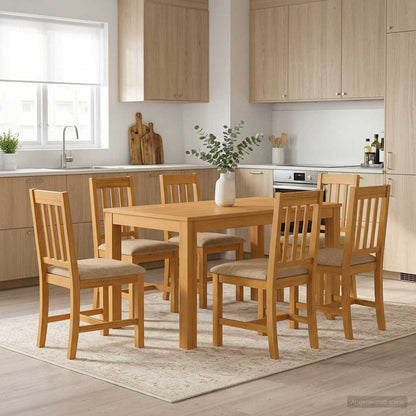 vidaXL Dining Set 7 pcs Beige Solid Oak Wood