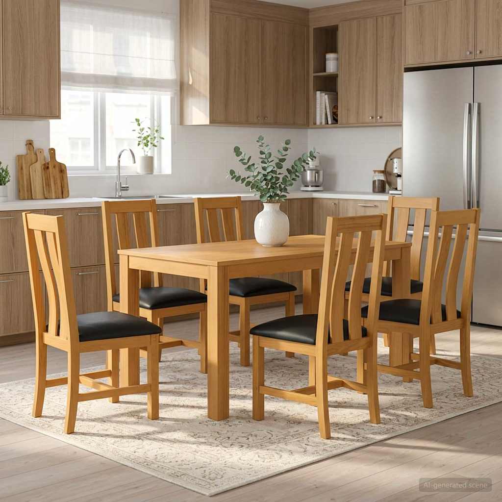 vidaXL Dining Set 7 pcs Black Solid Oak Wood
