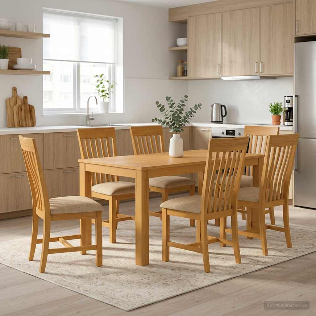 vidaXL Dining Set 7 pcs Beige Solid Oak Wood