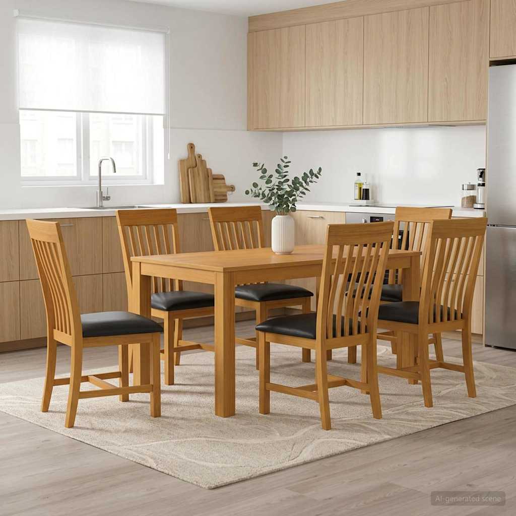 vidaXL Dining Set 7 pcs Black Solid Oak Wood