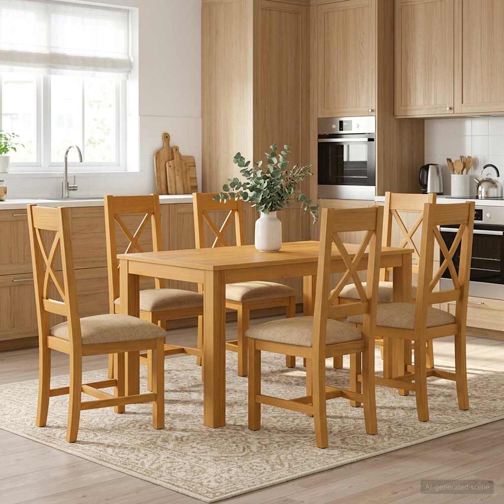 vidaXL Dining Set 7 pcs Beige Solid Oak Wood