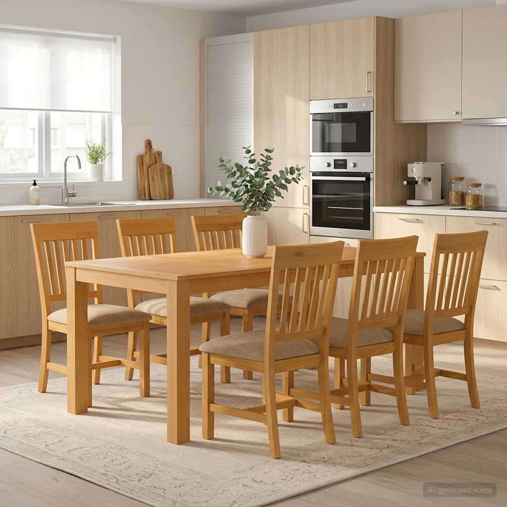vidaXL Dining Set 7 pcs Beige Solid Oak Wood