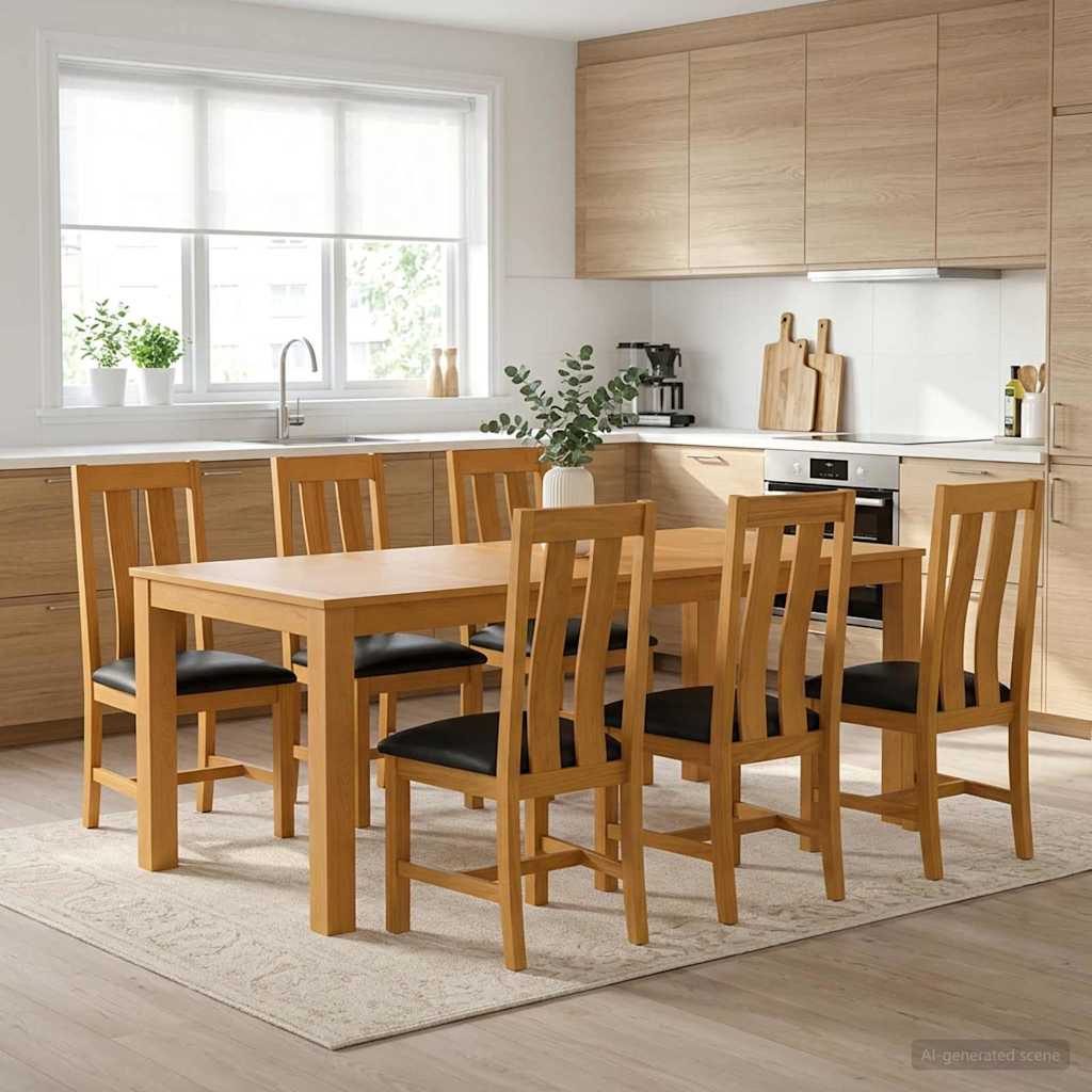 vidaXL Dining Set 7 pcs Black Solid Oak Wood