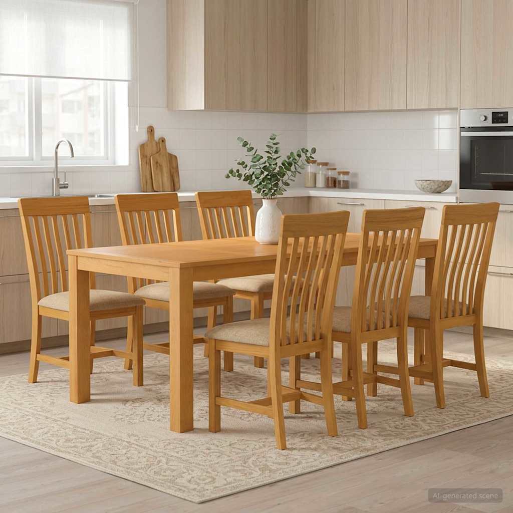 vidaXL Dining Set 7 pcs Beige Solid Oak Wood