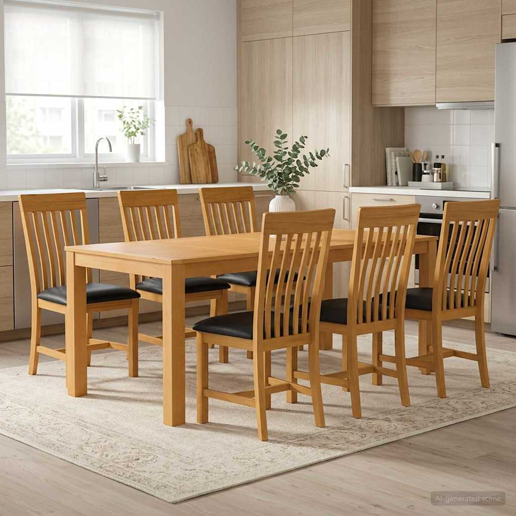 vidaXL Dining Set 7 pcs Black Solid Oak Wood