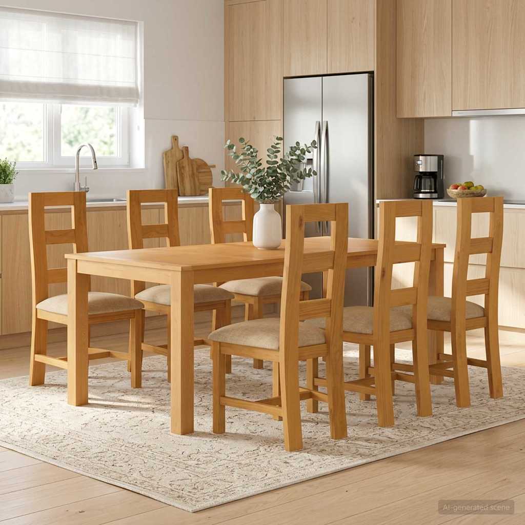 vidaXL Dining Set 7 pcs Beige Solid Oak Wood