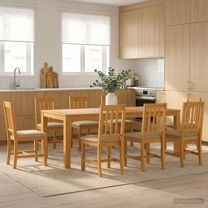 vidaXL Dining Set 9 pcs Beige Solid Oak Wood
