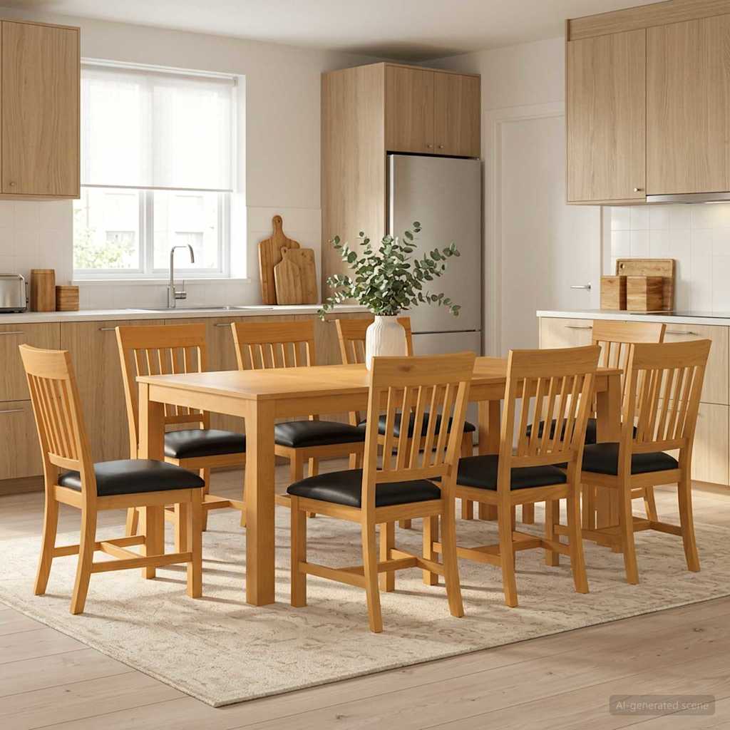 vidaXL Dining Set 9 pcs Black Solid Oak Wood