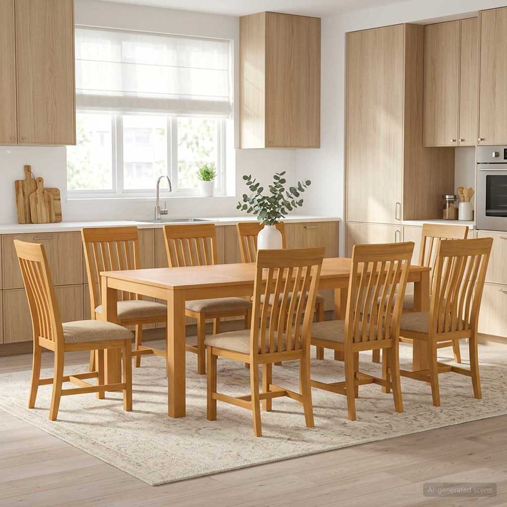 vidaXL Dining Set 9 pcs Beige Solid Oak Wood
