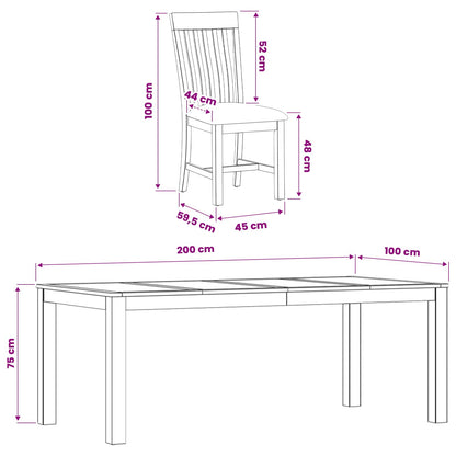 vidaXL Dining Set 9 pcs Black Solid Oak Wood