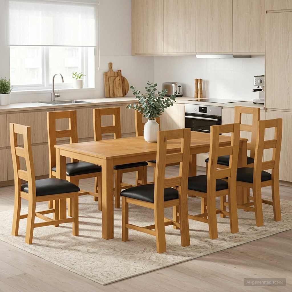 vidaXL Dining Set 9 pcs Black Solid Oak Wood