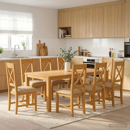 vidaXL Dining Set 9 pcs Beige Solid Oak Wood