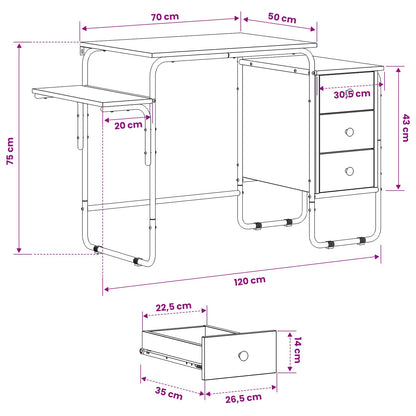 vidaXL Desk with Storage Oak Wood 120 x 50 x 75 cm
