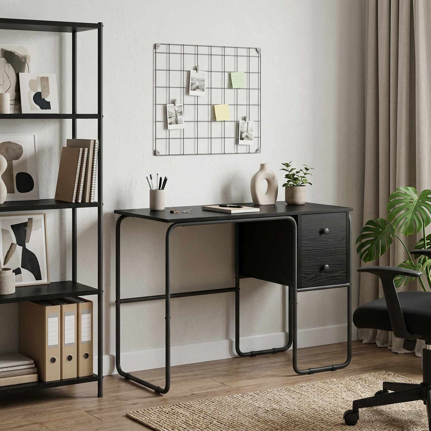 vidaXL Desk with Storage Black Oak 100 x 50 x 75 cm