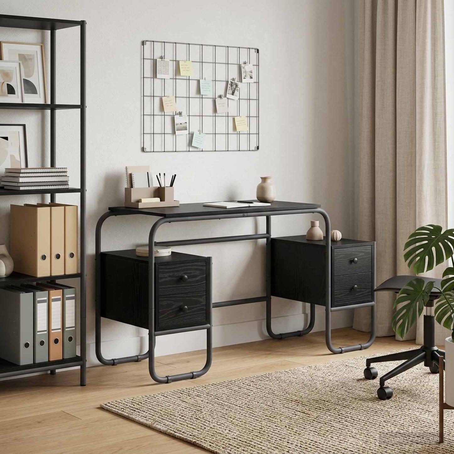vidaXL Desk with Storage Black Oak 145 x 50 x 75 cm
