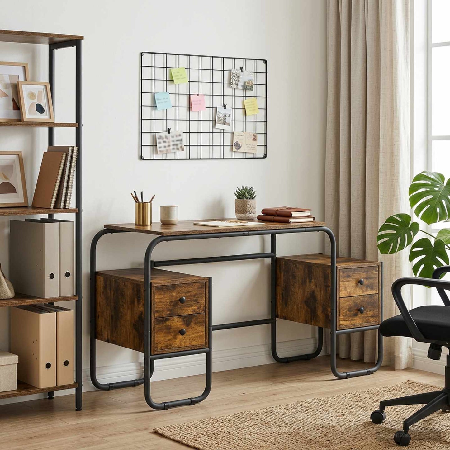 vidaXL Desk with Storage Smoked Oak 145 x 50 x 75 cm