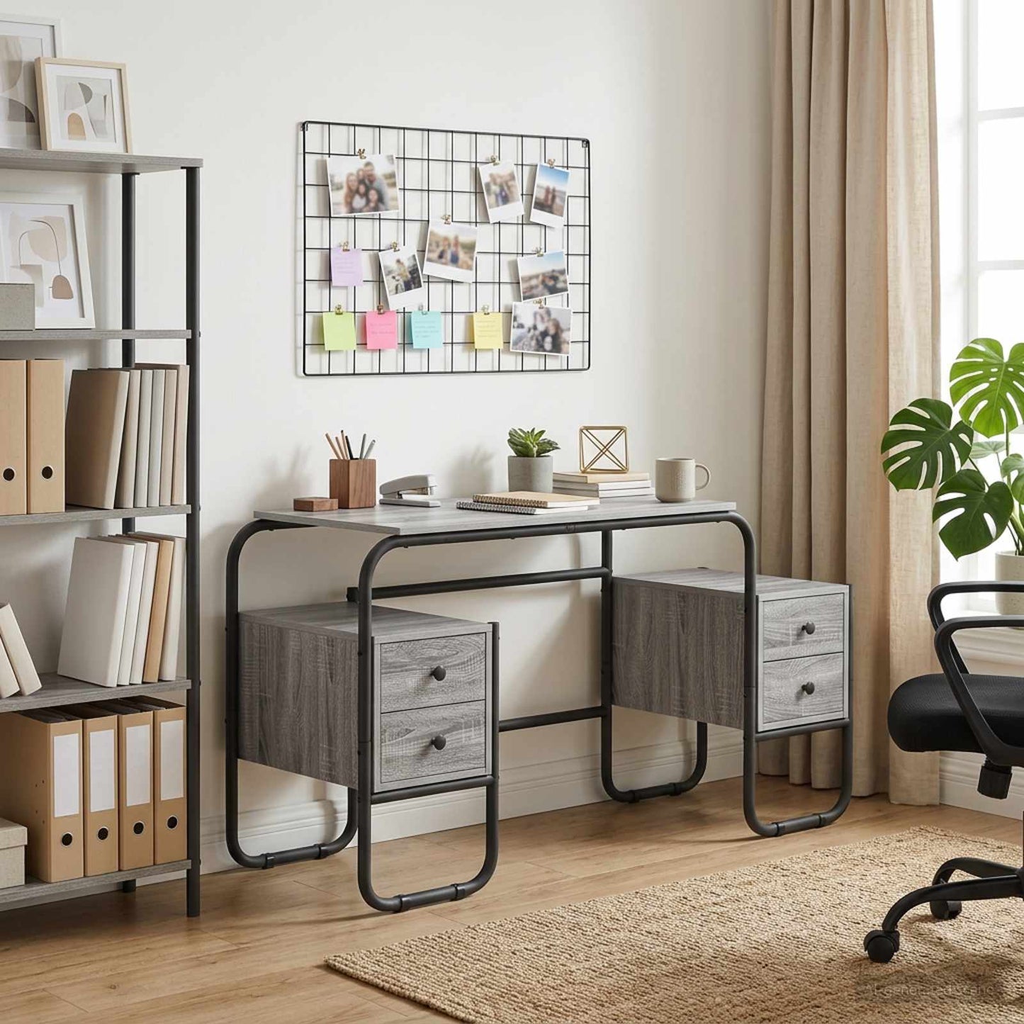 vidaXL Desk with Storage Grey Sonoma 145 x 50 x 75 cm
