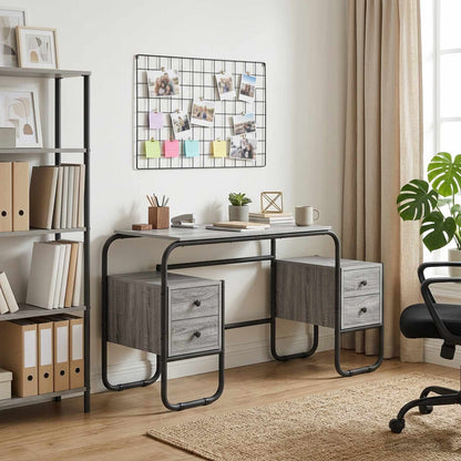 vidaXL Desk with Storage Grey Sonoma 145 x 50 x 75 cm