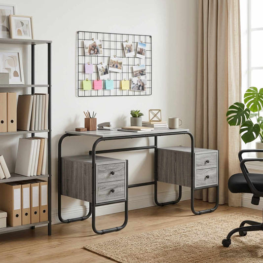 vidaXL Desk with Storage Grey Sonoma 145 x 50 x 75 cm
