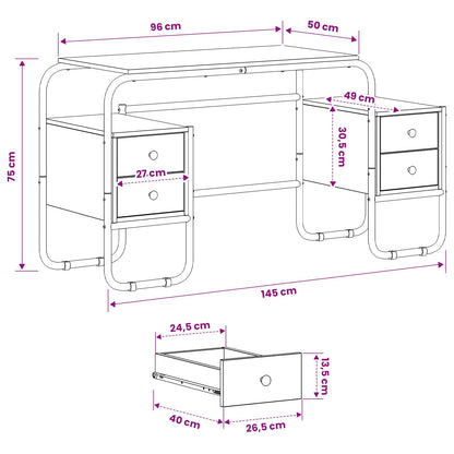vidaXL Desk with Storage Grey Sonoma 145 x 50 x 75 cm