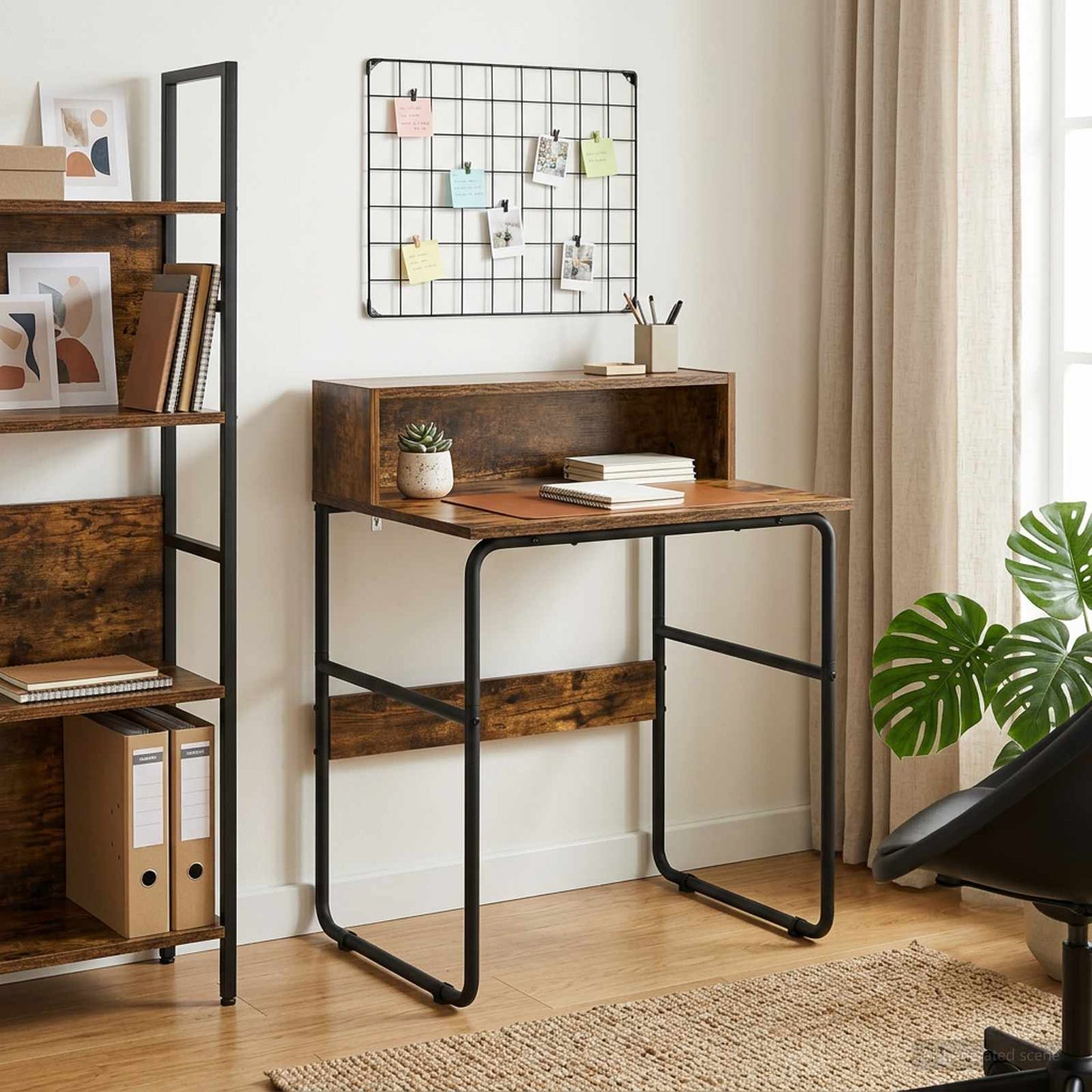 vidaXL Desk with Storage Smoked Oak 60 x 50 x 91 cm