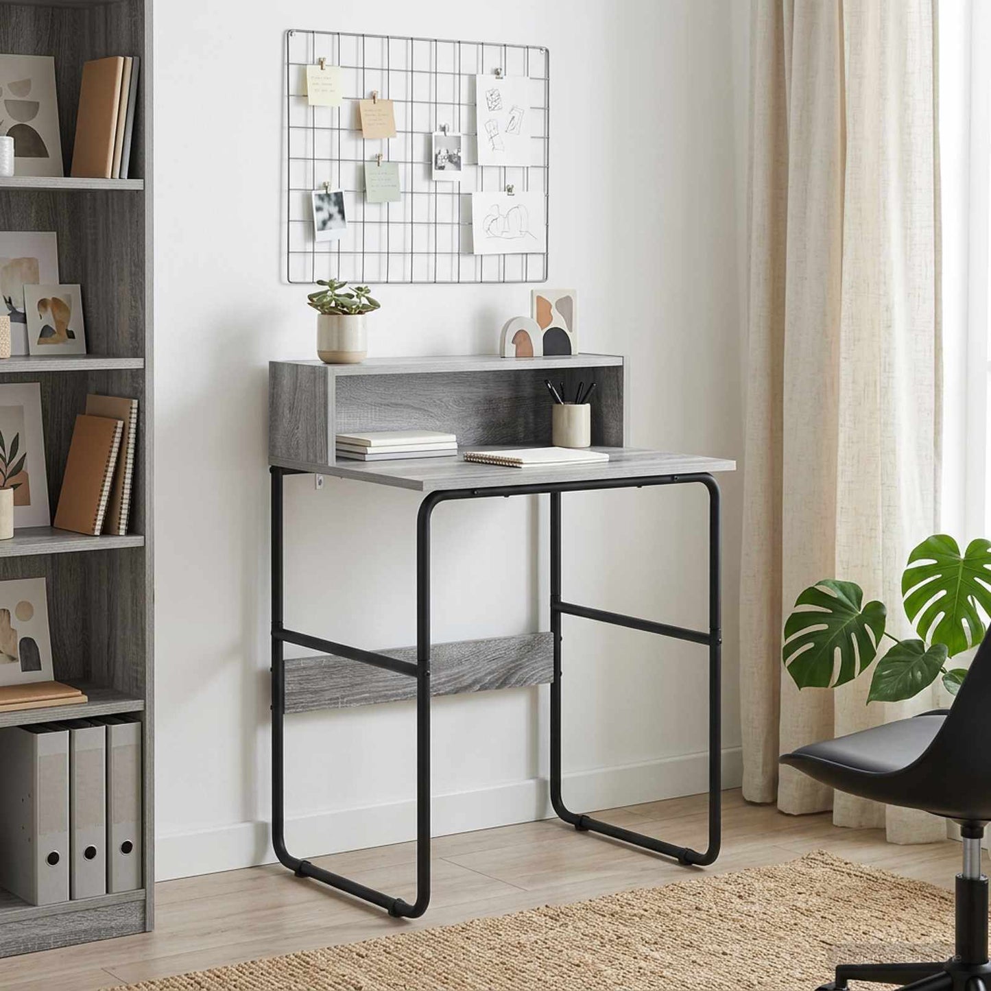 vidaXL Desk with Storage Grey Sonoma 60 x 50 x 91 cm