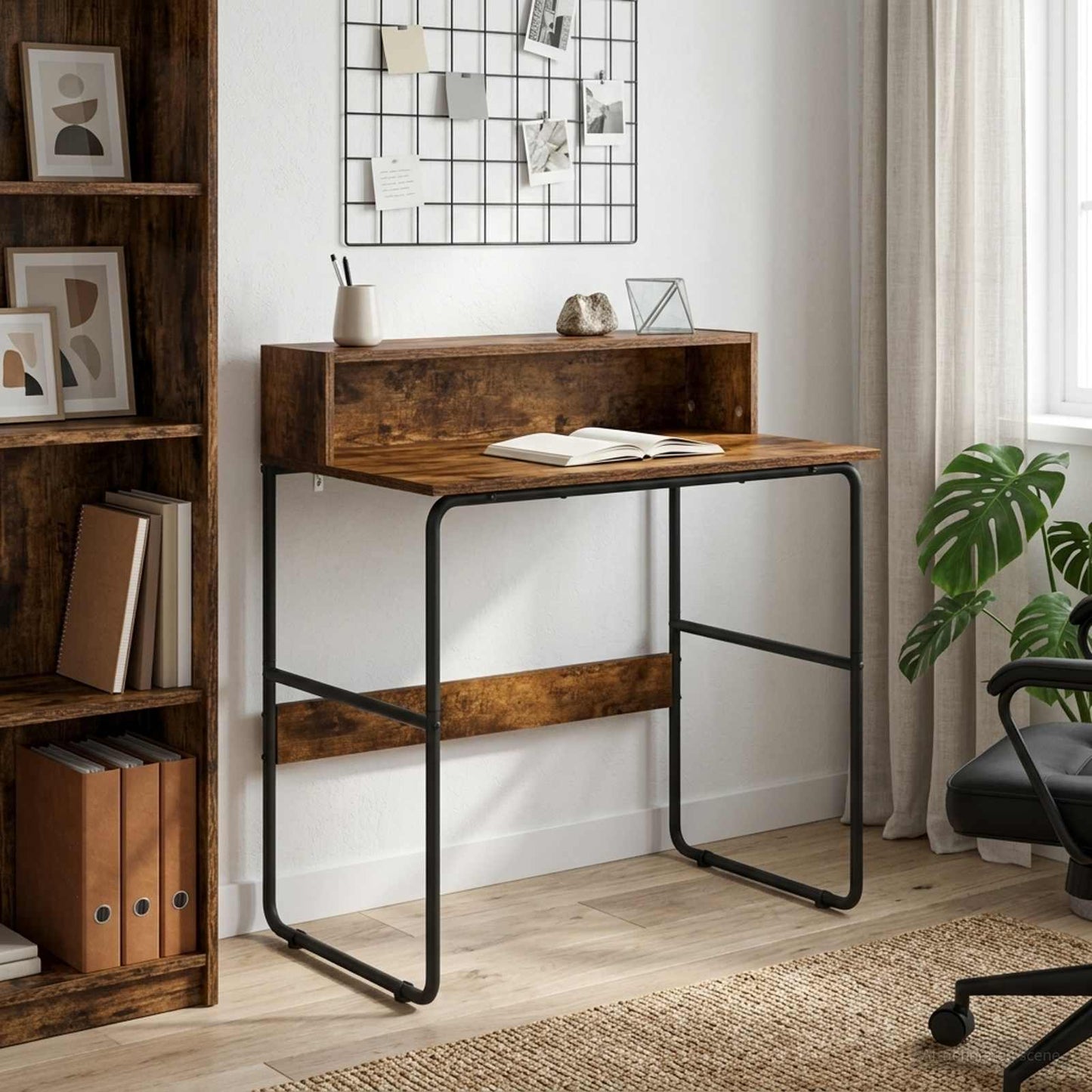 vidaXL Desk with Storage Smoked Oak 80 x 50 x 91 cm