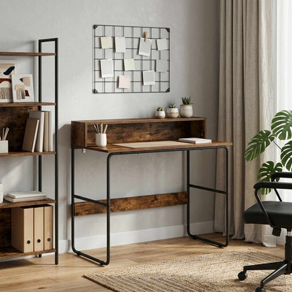 vidaXL Desk with Storage Smoked Oak 100 x 50 x 91 cm